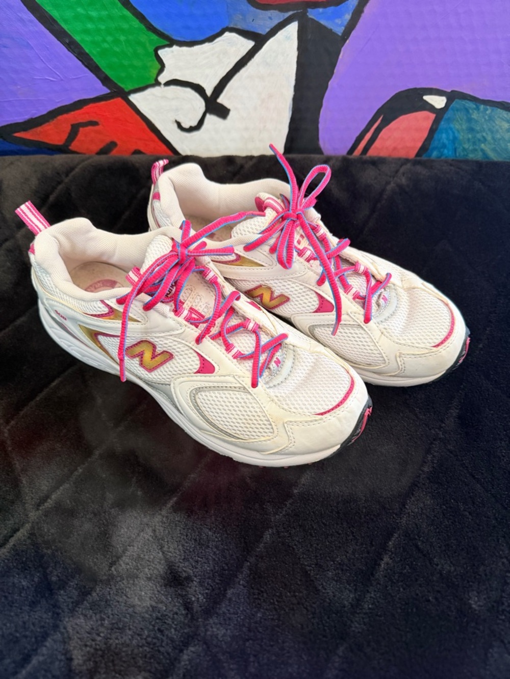 New Balance White and Pink Lace-Up Sneakers